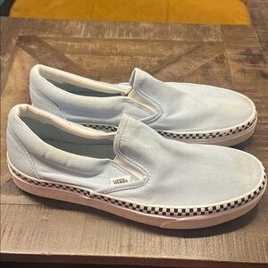 Vans Sky Blue Slip-On Shoes with Checkered Sole